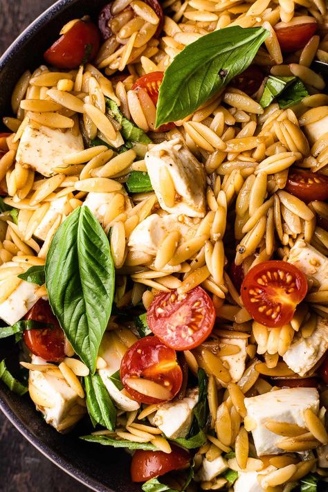 Caprese Orzo Pasta Salad, Caprese Orzo, Grilled Vegetable Orzo Salad, Orzo Grilled Vegetable Salad, Summer Orzo Salad Taste Of Home, Spicy Peanut Noodles, Summer Side Dishes Recipes, Summer Pasta Salad Recipes, Tomatoes Mozzarella