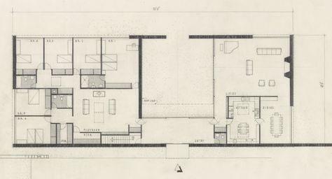 Marcel Breuer - Hooper House II, upper level plan, 1957 Marcel Breuer Architecture, Hooper House, Habitats Projects, Danish Architecture, Architectural Floor Plans, Mid Century Architecture, Marcel Breuer, Architectural Drawing, Diagram Architecture