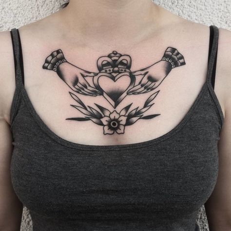 Irish Claddagh Tattoo, Claddagh Tattoo, Autumn Tattoo, Irish Tattoos, Love Tattoo, Chest Tattoos For Women, Chest Piece Tattoos, Beautiful Tattoo, Celtic Tattoos