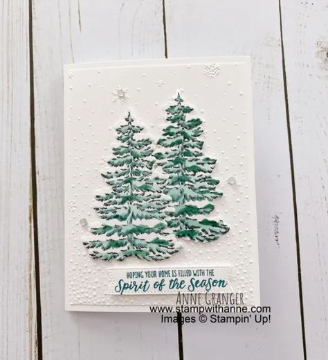 Frosted Forest Christmas Card - Stamp With Anne! Su In The Pines Christmas Cards, Stampin Up Tree Cards, Stampin Up In The Pines Cards, Su Frosted Forest, Stampin Up Xmas Cards, In The Pines Stampin Up Cards, Su Peaceful Evergreen, Stampin Up Peaceful Evergreen Cards, Su Frosted Forest Cards