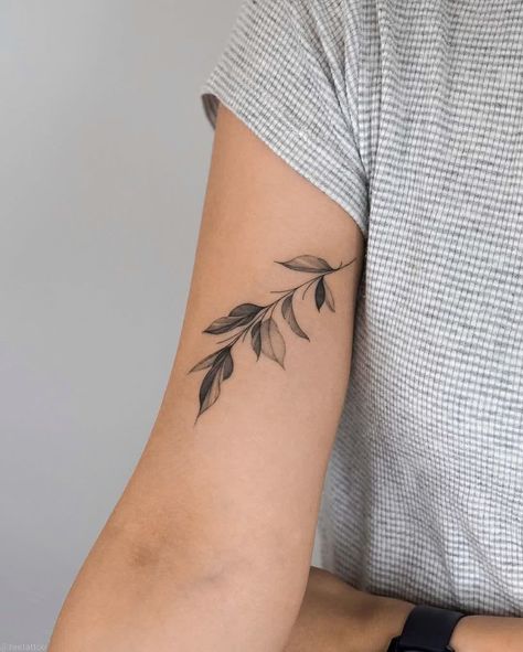 Leaves Tattoo Back Of Arm, Ash Leaves Tattoo, Botanical Leaves Tattoo, Leaf Stem Tattoo, Botanical Wrist Tattoo, Leaves Tattoo Meaning, Fine Line Leaves Tattoo, Tattoo Leaves Arm, Patchwork Back Tattoo Women