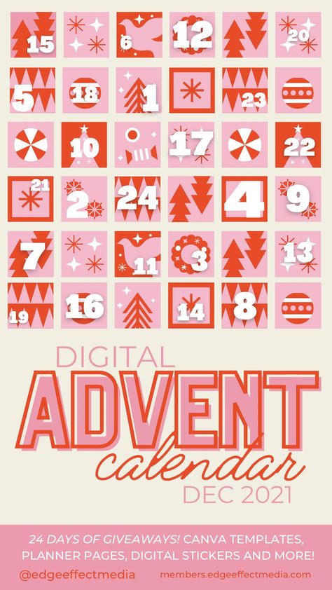 THE COUNTDOWN TO CHRISTMAS… While we all love chocolates behind little paper doors, here’s an even better advent your business will adore! 24 days til Christmas and each little square Has oodles of gifts, and goodies to share! Canva templates, printables and planners galore! Journal prompts, affirmations, discounts & more! Your digital advent calendar is waiting for you… (and bonus… it’s totally sugar-free too!) Virtual Advent Calendar, Advent Calendar Graphic, Digital Advent Calendar Design, Advent Calendar Template, Advent Calendar Digital, Digital Advent Calendar, Advent Calendar Printable, Calendar Graphic, Christmas Scrapbook Paper