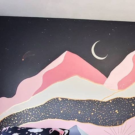 Calming Mural Ideas, Murals For Girls Bedroom, Girly Wall Mural, Bedroom Wall Mural Diy Easy, Diy Bedroom Mural Ideas, Girls Mural Bedroom, Girls Bedroom Mural Ideas, Girls Room Mural Ideas, Mural For Girls Room