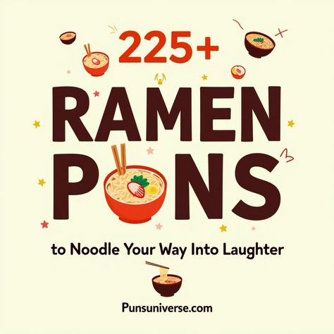 Get ready to slurp up some giggles with "225+ Ramen Puns to Noodle Your Way into Laughter"! 🍜 This pun-derful collection will noodle its way into your heart and keep you chuckling all day. Perfect for foodies and pun lovers alike! Don’t miss out on the fun—hop on the flavor train now! #puns #ramen #noodles #foodfun #punny #humor #laughs Ramen Party Theme, Ramen Puns, Ramen Valentines, Noodle Quotes, Berry Puns, How To Make Pho, Valentines Puns, Kids Jokes, Cute Puns