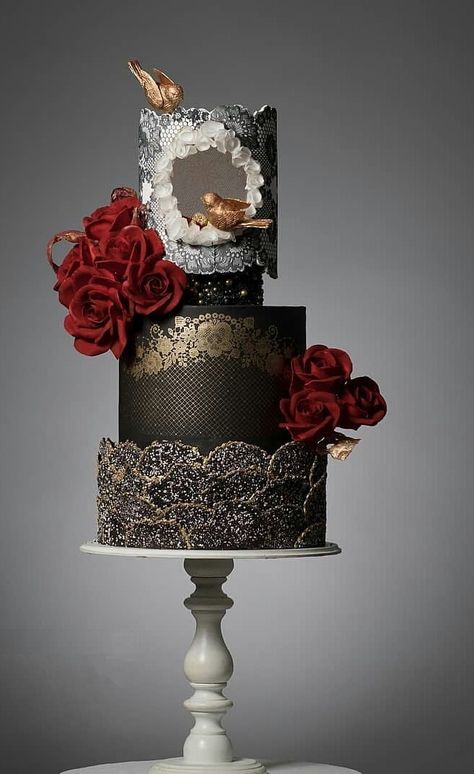 Glamorous Wedding Cakes, Birthday Cake For Mom, Cake Design Inspiration, Fondant Cake Designs, Wedding Anniversary Cakes, Big Wedding Cakes, Luxury Cake, Fantasy Cake, Elegant Birthday Cakes