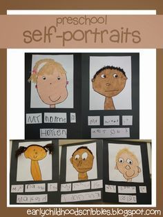 Early Childhood Scribbles: Preschool Self-Portraits.  Great step by step directions of how she had students make these portraits using paint and yarn Kindergarten Self Portraits, Self Portrait Art, All About Me Preschool, Self Portraits, Beginning Of The School Year, Kindergarten Art, Beginning Of School, Preschool Classroom, Reggio Emilia