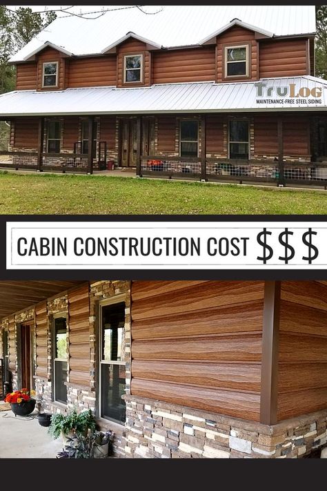 Log Siding Exterior, Log Cabin Siding, Cabin Construction, Building A Small Cabin, Log Cabin Exterior, How To Build A Log Cabin, Cabin Diy, Steel Siding, Log Siding