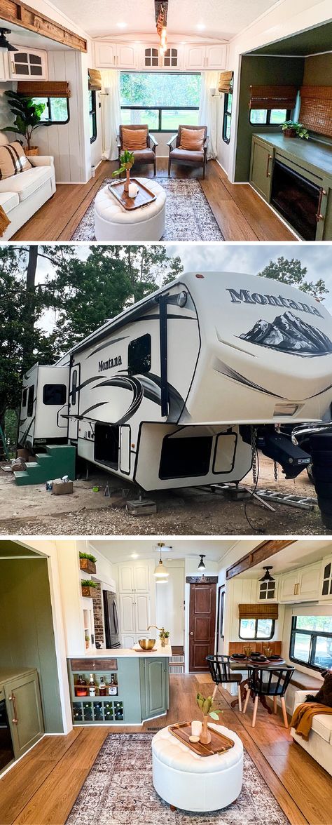 The interior of this modern country Montana includes a custom bar and antique sink (and it’s for SALE!) / Photos and Renovation by @dwyerandco #rvrenovation #rvforsale #rvrenovators #fifthwheelliving #moderncountryrv #keystonemontana #montanafifthwheel #glamping #fifthwheel #fifthwheelremodel #camperremodel #rvinterior #rvmakeover #rvinspiration #modernrv #rvinteriorideas #rvinteriordesign #homeonwheels #styleonwheels #farmhousecamper #rvremodel #rvliving #wanderfulrvinteriors Antique Sink, Rv Home, Rv Interior Remodel, Camper Interior Design, Tiny House Camper, Camper Trailer Remodel, Diy Camper Remodel, Rv Homes, Trailer Living