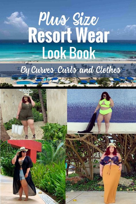 Plus Size Tropical Vacation Look Book. Outfit ideas for your tropical getaway! Plus size resort wear! By Blogger Curves, Curls and Clothes Mexico Vacation Outfits Plus Size, Plus Size Cruise Outfits, Vacation Outfits Plus Size, Beach Outfits Women Plus Size, Beach Outfits Women Vacation, Cruise Outfits Caribbean, Plus Size Resort Wear, Plus Size Beach Outfits, Mexico Vacation Outfits