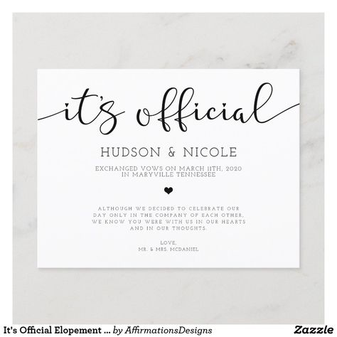 After Elopement Reception Invitations, We Eloped Announcement, Wedding Announcements Wording, Wedding Announcement Cards, Marriage Announcement, Reception Invitation, Elopement Announcement, Wedding Postcard, Wedding Reception Invitations