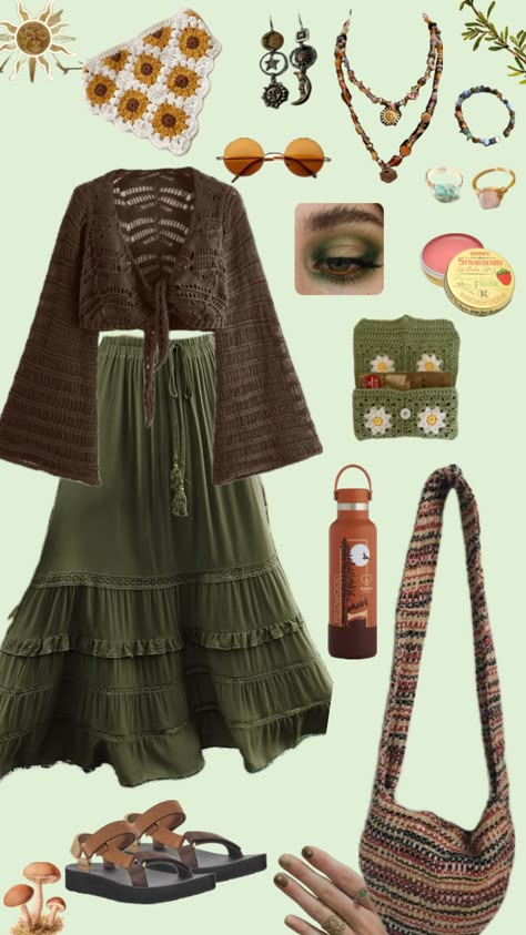 #brown #green #outfits #fashion #outfit #outfitinspo #vibes #hippie #hippieaesthetic #hippieinspo #hippieoutfit #hippiemoodboard #grungecore #grungefairycore #grungehippie Silly Clothes, Green Outfits, Cottagecore Outfits, Earthy Outfits, Boho Style Outfits, Hippie Outfits, Cute Simple Outfits, Outfits Fashion, Dream Clothes