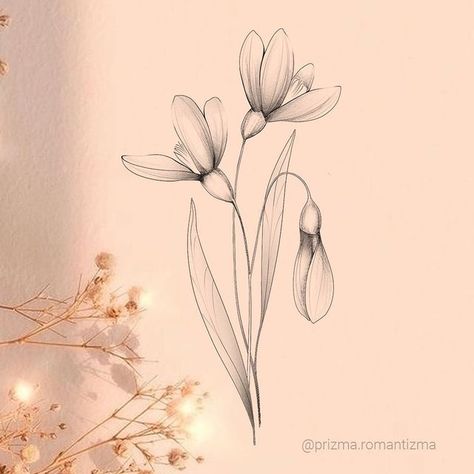 January Birth Flower Snow Drop Tattoo, Snow Drop And Daisy Tattoo, January Birth Flower Fine Line Tattoo, January Month Flower Tattoo, Tattoo Snowdrop Flower, January Flower Drawing, Closed Flower Tattoo, Tattoo January Birth Month, Snow Drops Drawing