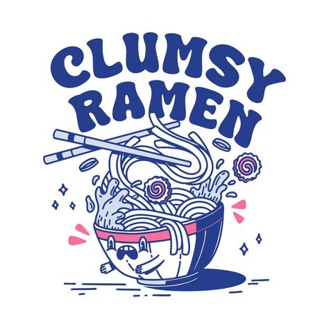 Cute clumsy ramen illustration design | Premium Vector #Freepik #vector Ramen Illustration Art, Food Illustrations Vector, Cat Noodles, Ramen Logo, Ramen Illustration, Anime Mascot, Ramen Design, Noodle Art, Food Posters