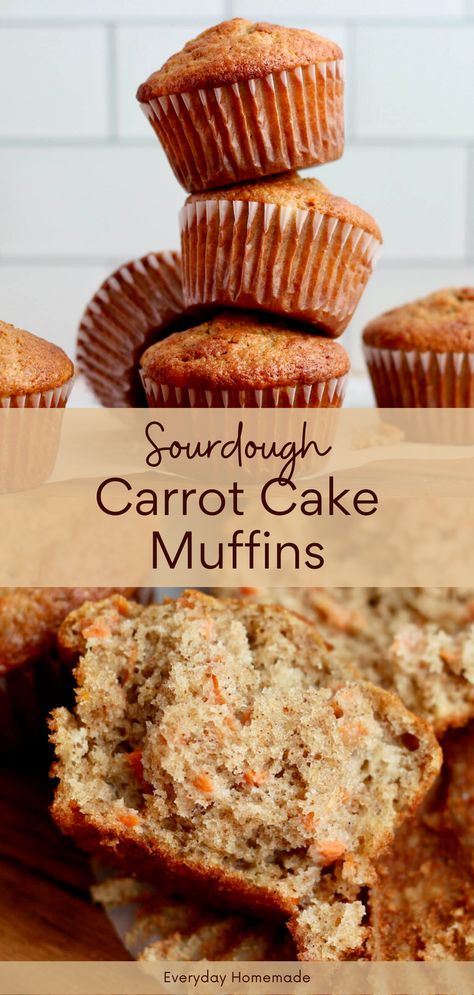 Indulge in the perfect Easter brunch treat with these moist and flavorful Sourdough Carrot Cake Muffins! Perfect for spring, this easy recipe turns your sourdough starter discard into the best breakfast muffin. Sourdough Carrot Cake, Sourdough Starter Discard, Carrot Muffin Recipe, Sourdough Discard Recipes, Sourdough Muffins, Recipe Using Sourdough Starter, Healthy Banana Muffins, Sourdough Starter Discard Recipe, Carrot Cake Muffins