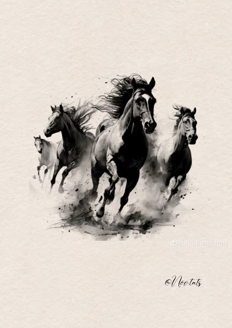 Running Horse Tattoo, Horse Tattoo For Men, Stallion Tattoo, Running Tattoo, Faded Tattoo, Horse Tattoo Design, Scene Tattoo, Horse Water, Landscape Tattoo