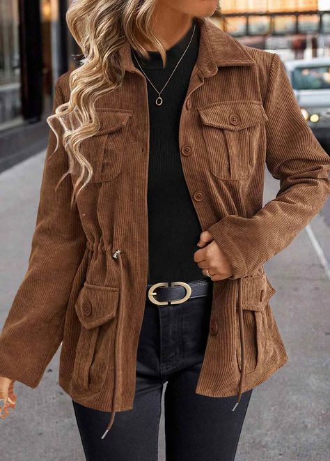 Corduroy Shacket Outfit, Trucker Jacket Outfit, Corduroy Trucker Jacket, Shacket Outfit, Corduroy Shacket, Urban Fashion Trends, Dark Coffee, Collared Coat, Coffee Shirts