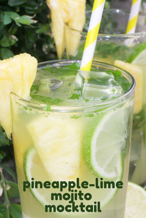 Pineapple-Lime Mojito Mocktail - Gather Lemons Pineapple Mint Mocktail, Pineapple Mocktails, Mr Dna, Lime Mojito, Summer Mocktails, Pineapple Mojito, Mojito Mocktail, Coctails Recipes, Inspired By Charm