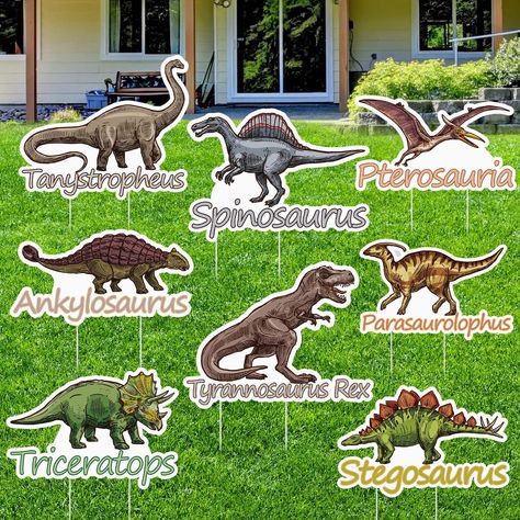 PRICES MAY VARY. Dinosaurs shape: you will receive 8 pieces large size dinosaurs yard signs in different styles, comes with 16 pieces plastic stakes in the package, the color of this sign is bright and stylish, rich in quantity and can be applied as attractive decoration for party; Each dinosaur is labeled with a name so that your child can learn about dinosaurs Easy to install: these plastic signs are easy to display; Insert 2 pieces stakes into each sign and press into the garden lawn to displ Jurassic Park Birthday Party, Corrugated Plastic Signs, Jurassic Park Party, Jurassic Park Birthday, Dinosaur Party Supplies, Dinosaur Birthday Party Decorations, Dinosaur Themed Birthday Party, Dino Birthday Party, Kids Birthday Party Decoration