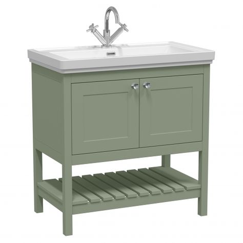 Traditional Vanity Units | HeatandPlumb.com Shelf Vanity, Green Vanity, Slatted Shelves, Freestanding Vanity Unit, Inspired Furniture, Vanity Basin, Basin Vanity Unit, Hudson Reed, Bathroom Vanity Units