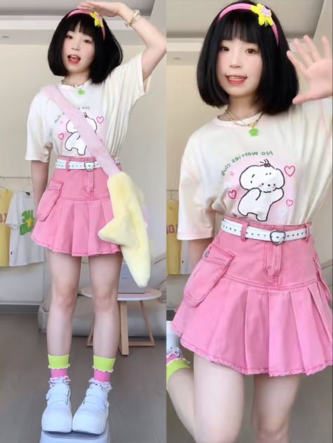 Summer Kawaii Outfits, Kawaii Pastel Aesthetic Outfits, Edgy Pastel Outfits, Kawaiicore Outfits, How To Style Tennis Skirt, Kawaii Summer Outfits, Japanese Street Fashion Harajuku, Harajuku Fashion Aesthetic, Pastel Clothes