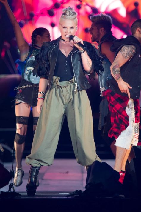 Pink’s Best Outfits: Her Best Fashion Moments of All Time, Photos – Footwear News Pink Concert Outfit, Singer Pink, Pink Concert, Pink Singer, Concert Outfit Ideas, Monochrome Outfit, Fashion Moments, Red Pumps, Black Strappy Heels