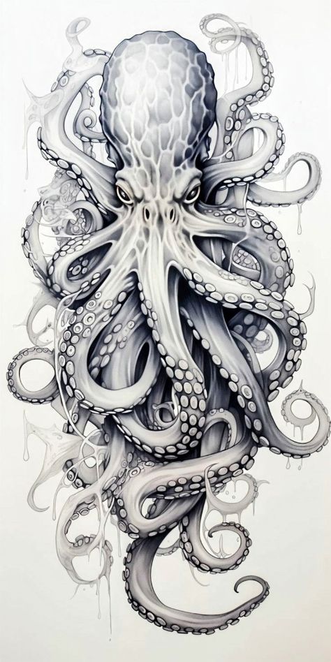 Octopus Tattoo Sleeve, Kraken Tattoo, Octopus Drawing, Octopus Tattoo Design, Octopus Tattoos, Ocean Tattoos, Nautical Tattoo, Animal Illustration Art, Octopus Design