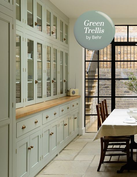 Dusty sage and olive have an old-world look that can bring a sense of heritage to any space. Diy Kitchen Island Extension, Outdoor Kitchen Countertops, Green Kitchen Cabinets, House And Home, Diy Kitchen Island, Kitchen Cabinet Colors, Bath Room, Kitchen Redo, Kitchen Paint