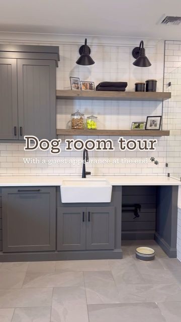 Erica Soutar on Instagram: "I’m a millennial of course I’ll treat my dogs like children 😍 This one may cause an uproar like it did previously and yes, we absolutely designed this room for convenience for us as dog owners but I think they love it as well. So here we have it - THE DOG ROOM! Equipped with a pull out bin to store their kibble, pot filler for clean fresh water and a dog shower both doggies can fit in even tho one went into hiding during the filming of this video! Did you know the original plans we found online actually had this dog room in it?! We just tweaked it and moved it around a bit when we customized those plans. . . . #homebuild #homebuildideas #homebuildinghelp #dogroom #dogshower #westandwillow #nerfdog #germanshepherds" Built In Dog Station, Mudroom Dog Room, Dog Nook, Dog Station, Dog Closet, Pull Out Bin, Family Room With Fireplace, Water Station, Dog Area