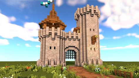 Medieval Gate Minecraft, Minecraft Gate House, Castle Gate Minecraft, Minecraft Castle Gate, Minecraft Gate, Minecraft Small Castle, Minecraft Castle Walls, Minecraft Medieval Castle, Minecraft Castle Designs