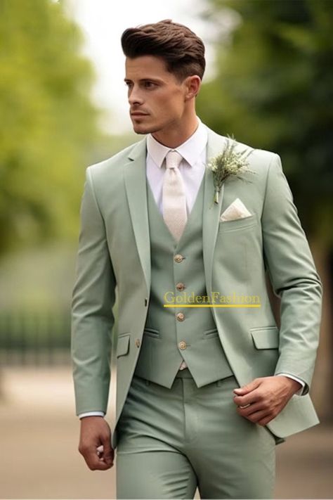 This is a Classy 3 Piece Suit by GoldenfashionStore /crafted from high quality fabric and imported materials. Our products are handcrafted by experienced tailors who make sure the that the stitching is precise, lining is proper and the overall product is sturdy enough to not go out of shape for more than a few years. Also all our products have extra margins in their length, sleeves, sides so it's easily alterable if your size changes after some time. To see more available colours and designs in Elegant Suits Men, Suits Men Wedding, Suits Groomsmen, Men Wedding Suits, Green Wedding Suit, Suits Groom, Wedding Suits Groomsmen, Wedding Mint Green, Wedding Suits Groom