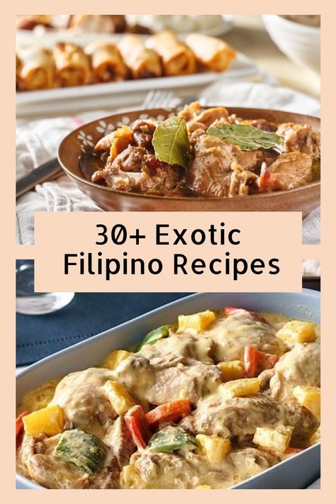 Learn to cook like a Filipino with these 30+ exotic Filipino recipes perfect for any occasion! Each dish is packed with unique flavors, from savory pork adobo to spicy Bicol Express, and will introduce you to the true essence of Filipino cuisine. These recipes are easy to follow and use authentic ingredients, making it simple to recreate at home. Savor the bold and vibrant tastes of the Philippines in your own kitchen! Ilocano Recipes, Filipino Recipes Authentic, Bicol Express Recipe, Filipino Dinner, Filipino Soup Recipes, Best Filipino Recipes, Bicol Express, Easy Filipino Recipes, Philippines Recipes