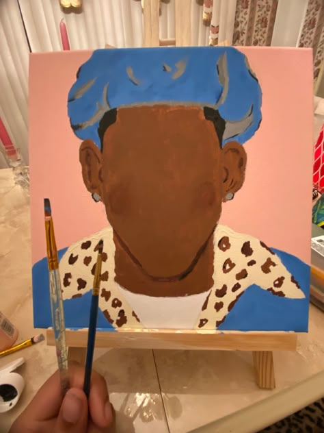 Tyler The Creator Art Painting, Faceless Art Paintings, Call Me If You Get Lost Painting, Tyler The Creator Painting Ideas, No Face Painting Canvas, Kali Uchis Painting, Canvas Board Painting Ideas, Tyler The Creator Drawing Easy, Cool Trippy Painting Ideas