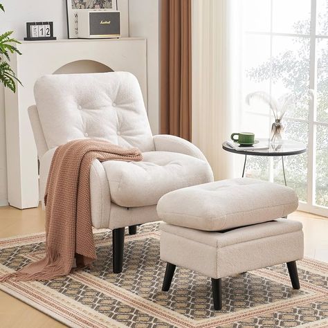 Amazon.com: ELUCHANG Accent Chairs with Ottoman, Upholstered Comfy Armchair with Adjustable Backrest&Storage Footrest, Lazy Chair Reading Chair Leisure Sofa Recliner for Living Room Bedroom (Beige - Teddy Fabric) : Home & Kitchen Accent Chairs With Ottoman, Bedroom Beige, Lazy Chair, Sofa Recliner, Comfy Armchair, Bedroom White, Teddy Fabric, Reading Chair, Upholstered Arm Chair