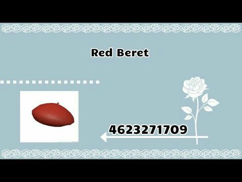 Red Beret, Bloxburg Codes, Roblox Code, Roblox Animation, Red Accessories, Roblox Codes, Not Mine, Berry, Coding