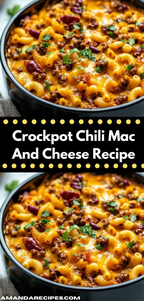 Searching for a cozy dinner idea? This Crockpot Chili Mac and Cheese is a flavorful blend of spices and creamy cheese. Perfect for chilly evenings, it’s a quick and easy meal that everyone will enjoy. Chili Mac Crockpot Easy, Taco Mac Crockpot, Crockpot Chili With Cornbread Topping, Cheddar Chili Mac Crockpot, Crock Pot Cheddar Chili Mac, Chilli Mac And Cheese Crockpot, Crock Pot Chili Mac And Cheese, Crockpot Cheddar Chili Mac, Chili Cheese Mac