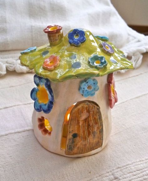 Red Fairy, Blue Butterflies, Red Roof, Votive Holder, Tealight Holder, Fairy House, Tealight, Rolling Pin, Roof