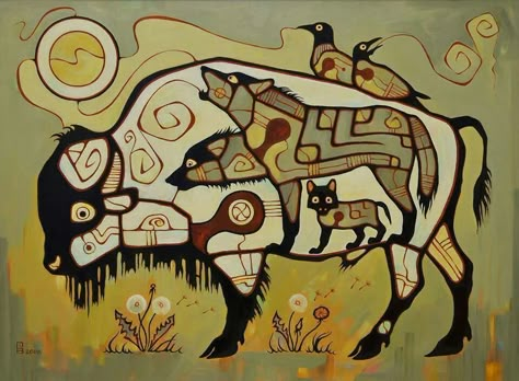 Bison! Bison Art Drawing, Bison Spirit Animal, Native American Bison Art, Bison Drawing, Anishinaabe Art, Indigenous Bear Art, Native Alaskan Art, Arte Haida, Bison Art