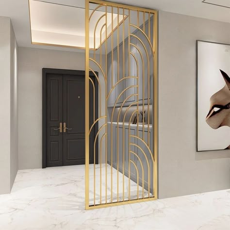 Wall Partition Design, Stainless Steel Art, Gold Rooms, Wall Decoration Ideas, Divider Design, Art Deco Interior Design, Building House Plans Designs, Ceiling Design Bedroom, Living Room Partition