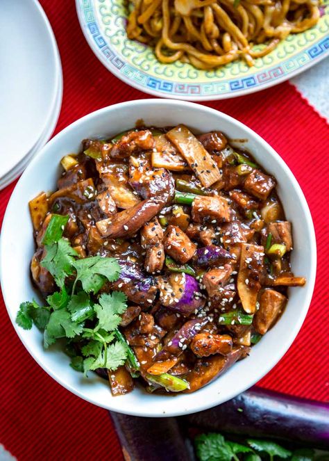 Szechuan Eggplant and Pork Stir Fry Pork Eggplant Recipe, Szechuan Pork, Chinese Eggplant Recipes, Recipe With Pork, Leftover Pork Roast, Eggplant Stir Fry, Chinese Eggplant, Braised Chicken Breast, Asian Dinner