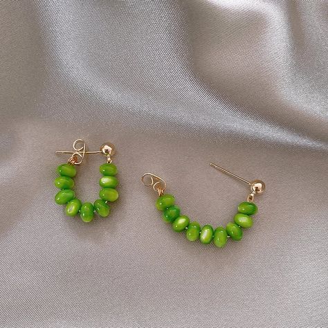 2022 New Arrival Simple Green Geometric Bohemian Dangle Earrings For Women Fashion Cat's Eye Stone Jewelry Girl Gifts - Dangle Earrings - AliExpress Diy Bead Earrings, Holiday Beaded Jewelry, Simple Bead Earrings, Earrings Diy Handmade, Homemade Earrings, Earrings Beads, Jewelry Girl, Seed Beading, Stone Dangle Earrings