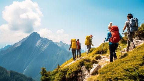 Embark on an adventurous journey with a group of people as they hike through the majestic mountains. With each step, they immerse themselves in the breathtaking beauty of nature, surrounded by towering peaks and lush landscapes. Laughter and camaraderie fill the air as they conquer challenging trails, share stories, and create unforgettable memories. This exhilarating scene captures the spirit of exploration, friendship, and the awe-inspiring wonders of the mountains. Hiking Images, People Hiking, Mountain Landscape Photography, Mountain Images, A Group Of People, Majestic Mountains, Group Pictures, Breathtaking Beauty, Group Of People