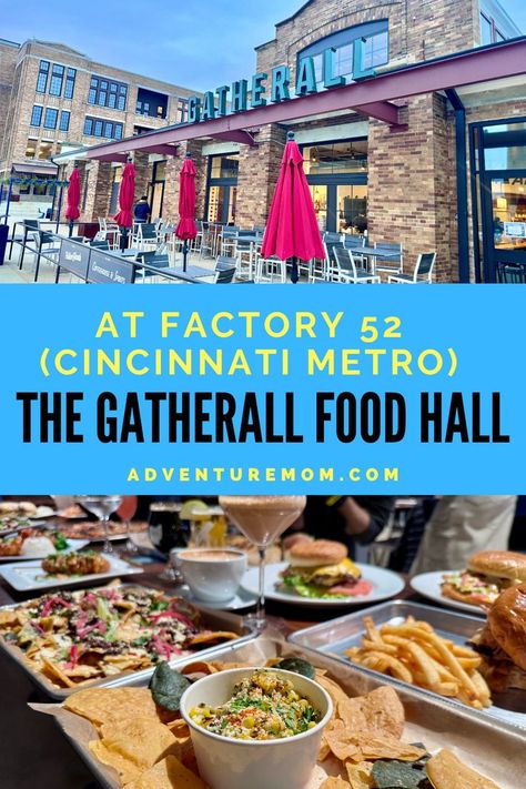 The Gatherall Food Hall at Factory 52 in Norwood, Ohio. If you are a foodie in Cincinnati then a visit to The Gatherall Food Hall at Factory 52 is a must! Add this to your list of fun things to do around Cincinnati, Ohio. This is the best place to eat in Cincinnati. A mix of amazing restaurants and cuisine! #Foodie Norwood Ohio, Cincinnati Restaurants, Ohio Vacations, Ohio Travel, Culinary Travel, Food Hall, Cincinnati Ohio, Food Tours, Best Places To Eat