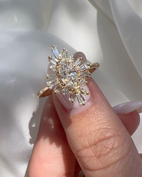 Olive Ave Jewelry on Instagram: "Finley, a marquise center stone with a baguette halo 🌿 | swipe to see Finley in motion ✨" Baguette Halo, Olive Avenue Jewelry, Wedding Bands, Halo, Motion, Ring Size, Engagement Rings, Band, Ring