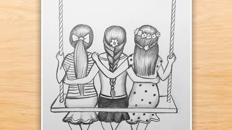 Best Friends Drawing / Three Best Friends Drawing / BFF Drawing / Pencil Drawing #BFFDRAWINGS #threebestfrienddrawing #Bestfriendshipdrawingforbeginners #Atiadrawingacademy Three Best Friends Sketch, Three Best Friends Drawing, Friends Drawing Easy, Best Friend Drawing Sketches, Drawing Bff, Friends Sitting Together, Friendship Sketches, Drawing Friendship, Best Friends Drawing