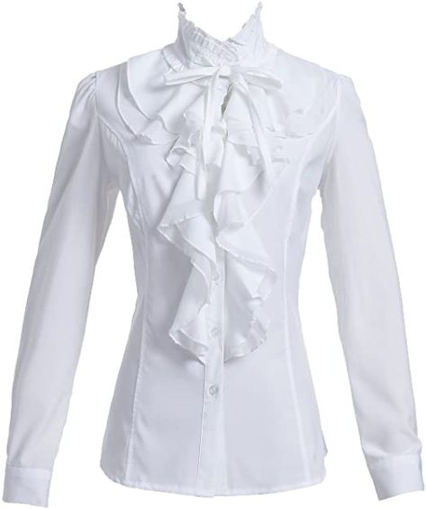 Taiduosheng Women Shirts Lace Ruffle Neck Stand-Up Collar Victoria Ruffle Bow BlouseLong Sleeve OL Shirt Tops US S-US 2XL at Amazon Women’s Clothing store Formal Shirts Women, Frilly Shirt, Ruffle Long Sleeve Blouse, Women Chiffon Blouse, Formal Tops, Womens Lace Tops, Lace Blouse Long Sleeve, White Shirts Women, Blouse Long Sleeve