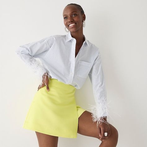 Ostrich Feather Trim, J Crew Collection, Feather Trim, Cotton Poplin Shirt, The Drama, Poplin Shirt, Cotton Poplin, Fashion News, Feathers