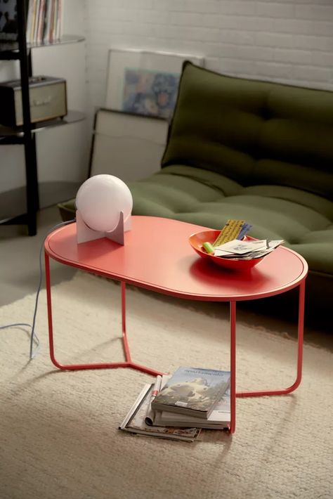 Retro Roomies | Retro-Modern Furniture + Décor | Urban Outfitters Colored Coffee Table, Tiny Home Living Room, Coffee Table Urban Outfitters, Red Coffee Table, Red Coffee Tables, Color Walls, Modern Retro Furniture, Colorful Coffee Table, Bubble Chair