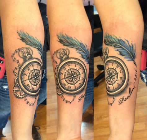 Time Piece Tattoo, Compass Clock, Clock Tattoo Design, Feather Pen, Clock Tattoo, Feather Tattoo, Heart Tattoo, Dreamcatcher Tattoo, Polynesian Tattoo