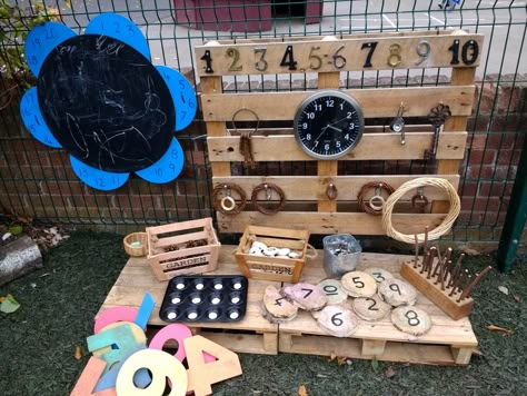 Messy maths outdoor learning Outdoor Area Ideas, School Outdoor Area, Eyfs Outdoor, Eyfs Outdoor Area, Maths Eyfs, Reception Classroom, Outdoor Learning Activities, Preschool Garden, Outdoor Learning Spaces