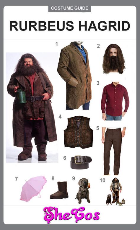 harry potter hagrid costume guide Diy Harry Potter Family Costumes, Hagrid Costume For Women, Harry Potter Costume Ideas Diy, Harry Potter Costumes Diy, Diy Hagrid Costume, Dumbledore Costume Diy, Best Harry Potter Costumes, Diy Dumbledore Costume, Hagrid Costume Diy